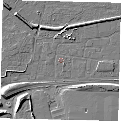 Shaded relief map of the ground around HU91PA, computed from Environment Agency LiDAR. The ground here sits at about 3 m above sea level and falls 11 m across the surrounding 800 m. Surface water reaching this point runs off ground lying to the south-east, 1.1 m higher.