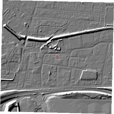 Shaded relief map of the ground around HU91PP, computed from Environment Agency LiDAR. The ground here sits at about 3 m above sea level and falls 10 m across the surrounding 800 m. Surface water reaching this point runs off ground lying to the north-north-west, 5.2 m higher.