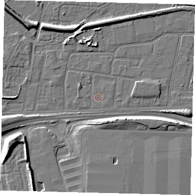 Shaded relief map of the ground around HU91RD, computed from Environment Agency LiDAR. The ground here sits at about 2 m above sea level and falls 10 m across the surrounding 800 m. Surface water reaching this point runs off ground lying to the west-south-west, 0.7 m higher.