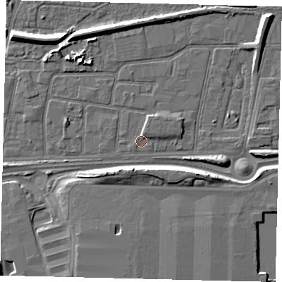 Shaded relief map of the ground around HU91RE, computed from Environment Agency LiDAR. The ground here sits at about 3 m above sea level and falls 8 m across the surrounding 800 m. Surface water reaching this point runs off ground lying to the north-north-east, 1.3 m higher.
