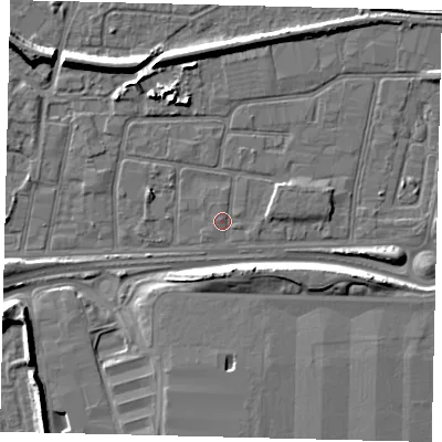 Shaded relief map of the ground around HU91RL, computed from Environment Agency LiDAR. The ground here sits at about 3 m above sea level and falls 9 m across the surrounding 800 m. Surface water reaching this point runs off ground lying to the east-north-east, 1.5 m higher.