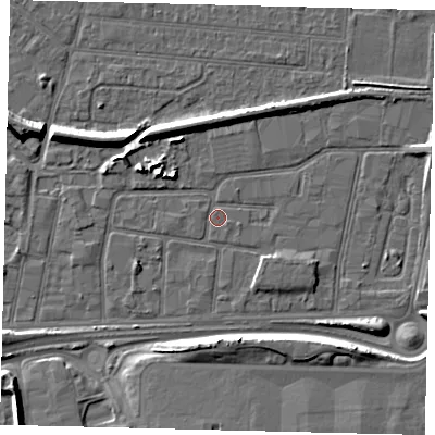 Shaded relief map of the ground around HU91RP, computed from Environment Agency LiDAR. The ground here sits at about 3 m above sea level and falls 8 m across the surrounding 800 m. Surface water reaching this point runs off ground lying to the east-south-east, 0.9 m higher.