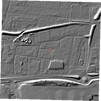 Shaded relief map of the ground around HU91RR, computed from Environment Agency LiDAR. The ground here sits at about 2 m above sea level and falls 7 m across the surrounding 800 m. Surface water reaching this point runs off ground lying to the south-west, 0.7 m higher.