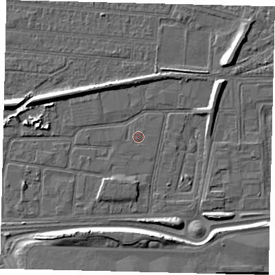 Shaded relief map of the ground around HU91RT, computed from Environment Agency LiDAR. The ground here sits at about 2 m above sea level and falls 7 m across the surrounding 800 m. Surface water reaching this point runs off ground lying to the south-west, 6.6 m higher.
