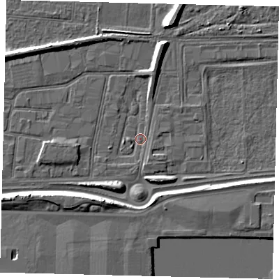 Shaded relief map of the ground around HU91SJ, computed from Environment Agency LiDAR. The ground here sits at about 2 m above sea level and falls 7 m across the surrounding 800 m. Surface water reaching this point runs off ground lying to the west, 0.9 m higher.