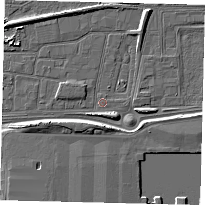 Shaded relief map of the ground around HU91SQ, computed from Environment Agency LiDAR. The ground here sits at about 3 m above sea level and falls 7 m across the surrounding 800 m. Surface water reaching this point runs off ground lying to the north-north-east, 2.3 m higher.