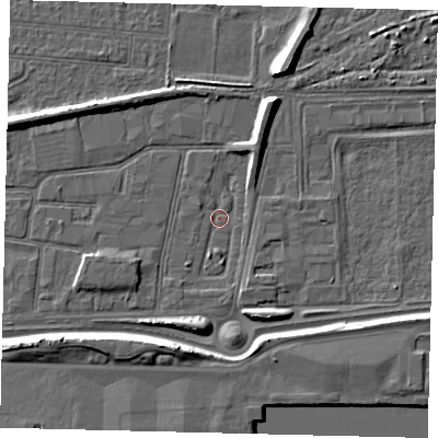 Shaded relief map of the ground around HU91SR, computed from Environment Agency LiDAR. The ground here sits at about 2 m above sea level and falls 7 m across the surrounding 800 m. Surface water reaching this point runs off ground lying to the north-north-east, 6.0 m higher.