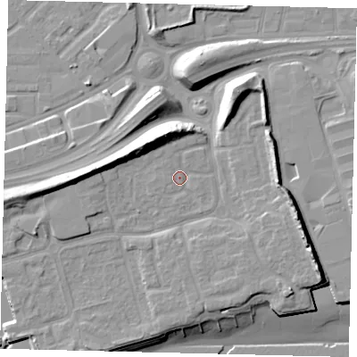 Shaded relief map of the ground around HU91SW, computed from Environment Agency LiDAR. The ground here sits at about 5 m above sea level and falls 16 m across the surrounding 800 m. Surface water reaching this point runs off ground lying to the north-north-west, 1.1 m higher.