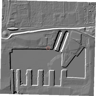 Shaded relief map of the ground around HU91TA, computed from Environment Agency LiDAR. The ground here sits at about 6 m above sea level and falls 11 m across the surrounding 800 m. Surface water reaching this point runs off ground lying to the east-north-east, 10.8 m higher.