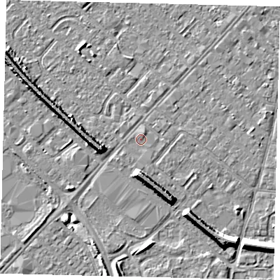 Shaded relief map of the ground around HU92AA, computed from Environment Agency LiDAR. The ground here sits at about 3 m above sea level and falls 8 m across the surrounding 800 m. Surface water reaching this point runs off ground lying to the north-north-east, 0.8 m higher.