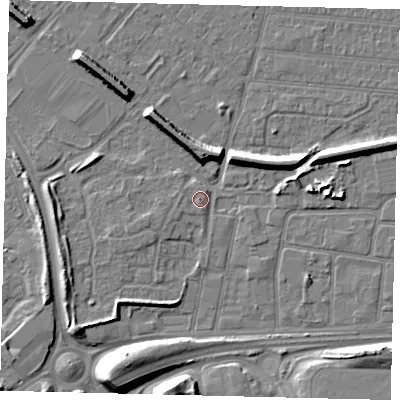 Shaded relief map of the ground around HU92AE, computed from Environment Agency LiDAR. The ground here sits at about 3 m above sea level and falls 10 m across the surrounding 800 m. Surface water reaching this point runs off ground lying to the south-south-east, 1.0 m higher.