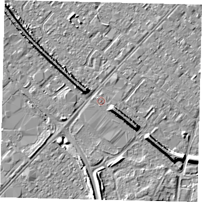 Shaded relief map of the ground around HU92AP, computed from Environment Agency LiDAR. The ground here sits at about 3 m above sea level and falls 8 m across the surrounding 800 m. Surface water reaching this point runs off ground lying to the east-south-east, 5.3 m higher.