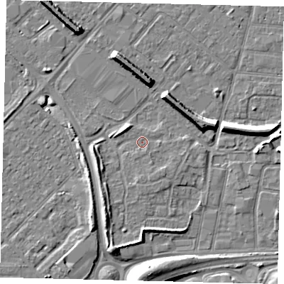Shaded relief map of the ground around HU92AR, computed from Environment Agency LiDAR. The ground here sits at about 3 m above sea level and falls 9 m across the surrounding 800 m. Surface water reaching this point runs off ground lying to the south-south-east, 1.2 m higher.