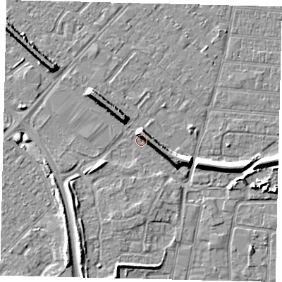 Shaded relief map of the ground around HU92BA, computed from Environment Agency LiDAR. The ground here sits at about 2 m above sea level and falls 8 m across the surrounding 800 m. Surface water reaching this point runs off ground lying to the north-west, 5.8 m higher.
