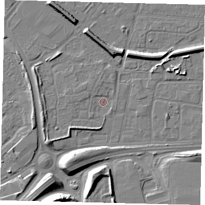 Shaded relief map of the ground around HU92BE, computed from Environment Agency LiDAR. The ground here sits at about 3 m above sea level and falls 12 m across the surrounding 800 m. Surface water reaching this point runs off ground lying to the west-south-west, 3.9 m higher.