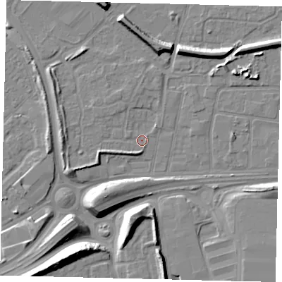 Shaded relief map of the ground around HU92BF, computed from Environment Agency LiDAR. The ground here sits at about 3 m above sea level and falls 12 m across the surrounding 800 m. Surface water reaching this point runs off ground lying to the west, 3.9 m higher.