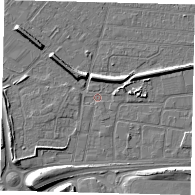 Shaded relief map of the ground around HU92BH, computed from Environment Agency LiDAR. The ground here sits at about 2 m above sea level and falls 10 m across the surrounding 800 m. Surface water reaching this point runs off ground lying to the north-north-east, 6.0 m higher.