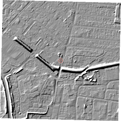Shaded relief map of the ground around HU92BJ, computed from Environment Agency LiDAR. The ground here sits at about 2 m above sea level and falls 7 m across the surrounding 800 m. Surface water reaching this point runs off ground lying to the south-west, 6.6 m higher.