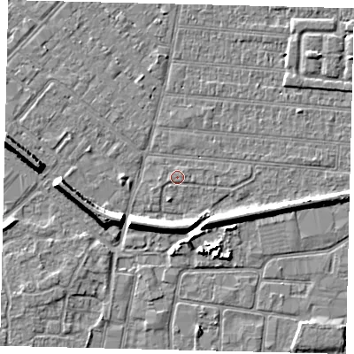 Shaded relief map of the ground around HU92EP, computed from Environment Agency LiDAR. The ground here sits at about 3 m above sea level and falls 7 m across the surrounding 800 m. Surface water reaching this point runs off ground lying to the north-east, 0.6 m higher.