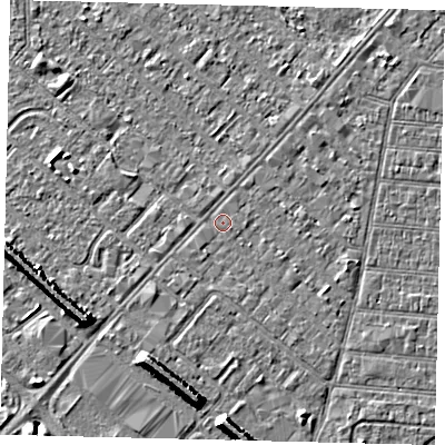 Shaded relief map of the ground around HU92HH, computed from Environment Agency LiDAR. The ground here sits at about 2 m above sea level and falls 7 m across the surrounding 800 m. Surface water reaching this point runs off ground lying to the east-south-east, 0.9 m higher.