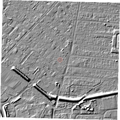 Shaded relief map of the ground around HU92JD, computed from Environment Agency LiDAR. The ground here sits at about 2 m above sea level and falls 7 m across the surrounding 800 m. Surface water reaching this point runs off ground lying to the west-south-west, 0.7 m higher.