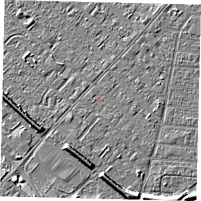Shaded relief map of the ground around HU92JE, computed from Environment Agency LiDAR. The ground here sits at about 2 m above sea level and falls 8 m across the surrounding 800 m. Surface water reaching this point runs off ground lying to the west, 0.6 m higher.