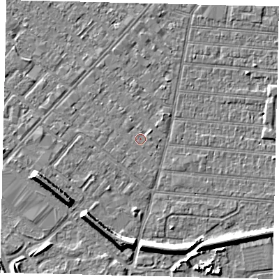 Shaded relief map of the ground around HU92JP, computed from Environment Agency LiDAR. The ground here sits at about 2 m above sea level and falls 7 m across the surrounding 800 m. Surface water reaching this point runs off ground lying to the south-south-west, 0.7 m higher.