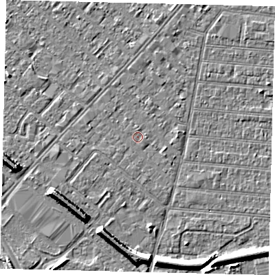 Shaded relief map of the ground around HU92JS, computed from Environment Agency LiDAR. The ground here sits at about 2 m above sea level and falls 7 m across the surrounding 800 m. Surface water reaching this point runs off ground lying to the south-east, 0.8 m higher.