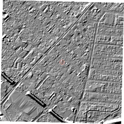 Shaded relief map of the ground around HU92JT, computed from Environment Agency LiDAR. The ground here sits at about 2 m above sea level and falls 7 m across the surrounding 800 m. Surface water reaching this point runs off ground lying to the south-east, 0.5 m higher.