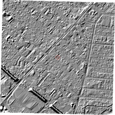 Shaded relief map of the ground around HU92JU, computed from Environment Agency LiDAR. The ground here sits at about 2 m above sea level and falls 7 m across the surrounding 800 m. Surface water reaching this point runs off ground lying to the north, 0.6 m higher.