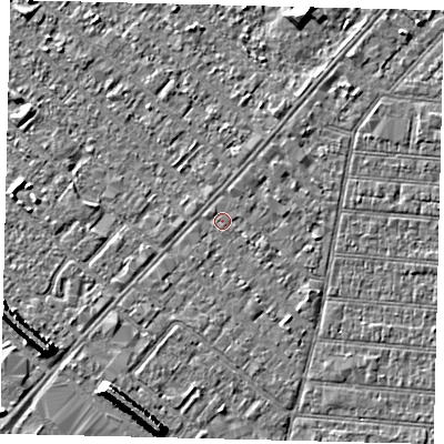 Shaded relief map of the ground around HU92LF, computed from Environment Agency LiDAR. The ground here sits at about 2 m above sea level and falls 7 m across the surrounding 800 m. Surface water reaching this point runs off ground lying to the south-east, 0.6 m higher.