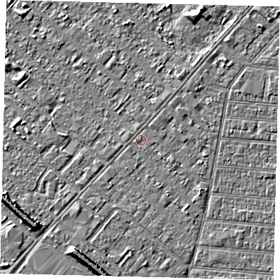 Shaded relief map of the ground around HU92LH, computed from Environment Agency LiDAR. The ground here sits at about 3 m above sea level and falls 7 m across the surrounding 800 m. Surface water reaching this point runs off ground lying to the south-east, 0.6 m higher.