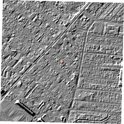 Shaded relief map of the ground around HU92LJ, computed from Environment Agency LiDAR. The ground here sits at about 3 m above sea level and falls 7 m across the surrounding 800 m. Surface water reaching this point runs off ground lying to the west-south-west, 0.7 m higher.