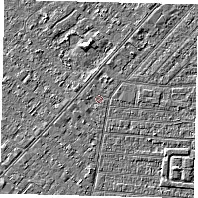 Shaded relief map of the ground around HU92LX, computed from Environment Agency LiDAR. The ground here sits at about 2 m above sea level and falls 4 m across the surrounding 800 m. Surface water reaching this point runs off ground lying to the south, 1.6 m higher.