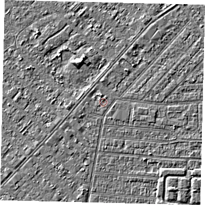 Shaded relief map of the ground around HU92LZ, computed from Environment Agency LiDAR. The ground here sits at about 2 m above sea level and falls 4 m across the surrounding 800 m. Surface water reaching this point runs off ground lying to the north-north-west, 1.1 m higher.
