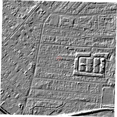 Shaded relief map of the ground around HU92NJ, computed from Environment Agency LiDAR. The ground here sits at about 2 m above sea level and falls 7 m across the surrounding 800 m. Surface water reaching this point runs off ground lying to the south, 5.0 m higher.