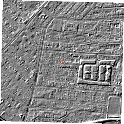 Shaded relief map of the ground around HU92NL, computed from Environment Agency LiDAR. The ground here sits at about 2 m above sea level and falls 7 m across the surrounding 800 m. Surface water reaching this point runs off ground lying to the south-south-east, 4.2 m higher.