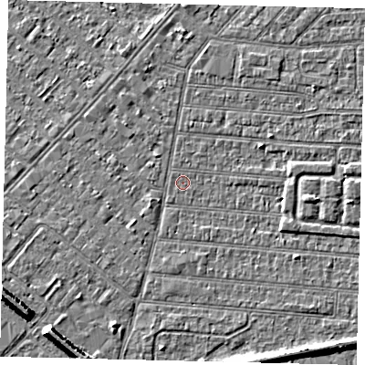 Shaded relief map of the ground around HU92NN, computed from Environment Agency LiDAR. The ground here sits at about 2 m above sea level and falls 7 m across the surrounding 800 m. Surface water reaching this point runs off ground lying to the east, 2.1 m higher.