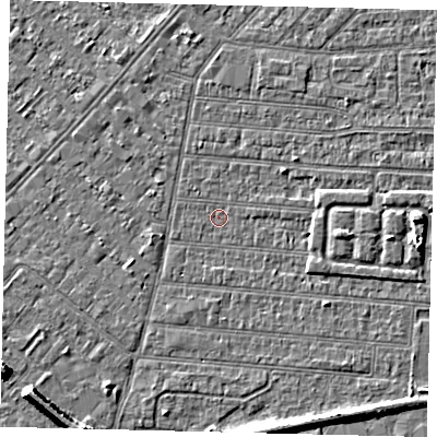 Shaded relief map of the ground around HU92NW, computed from Environment Agency LiDAR. The ground here sits at about 2 m above sea level and falls 7 m across the surrounding 800 m. Surface water reaching this point runs off ground lying to the south-south-east, 5.1 m higher.