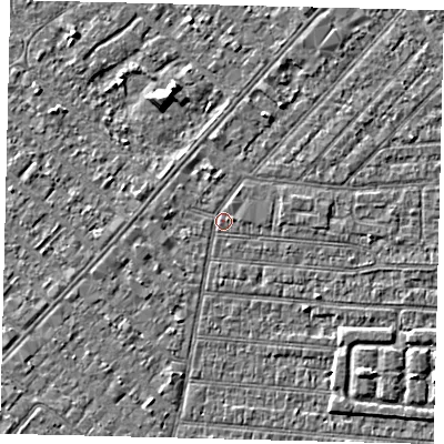 Shaded relief map of the ground around HU92NY, computed from Environment Agency LiDAR. The ground here sits at about 2 m above sea level and falls 4 m across the surrounding 800 m. Surface water reaching this point runs off ground lying to the north-north-west, 1.6 m higher.