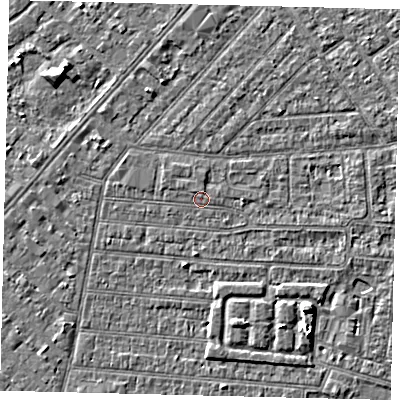 Shaded relief map of the ground around HU92PA, computed from Environment Agency LiDAR. The ground here sits at about 2 m above sea level and falls 4 m across the surrounding 800 m. Surface water reaching this point runs off ground lying to the north-north-east, 0.7 m higher.