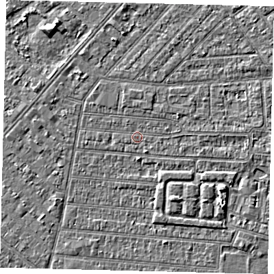 Shaded relief map of the ground around HU92PF, computed from Environment Agency LiDAR. The ground here sits at about 2 m above sea level and falls 4 m across the surrounding 800 m. Surface water reaching this point runs off ground lying to the south-south-east, 2.7 m higher.