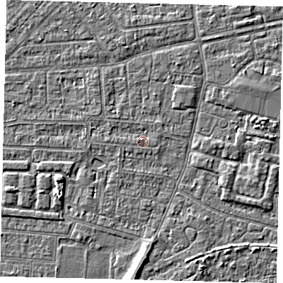 Shaded relief map of the ground around HU92PL, computed from Environment Agency LiDAR. The ground here sits at about 3 m above sea level and falls 6 m across the surrounding 800 m. Surface water reaching this point runs off ground lying to the west-north-west, 0.8 m higher.