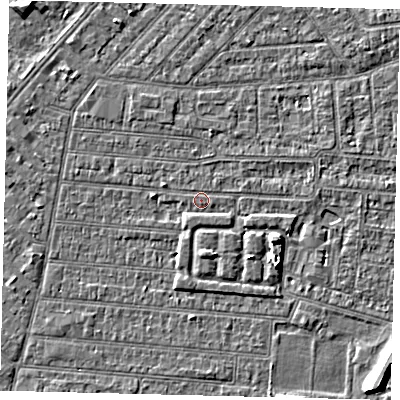 Shaded relief map of the ground around HU92PS, computed from Environment Agency LiDAR. The ground here sits at about 2 m above sea level and falls 7 m across the surrounding 800 m. Surface water reaching this point runs off ground lying to the south, 1.8 m higher.