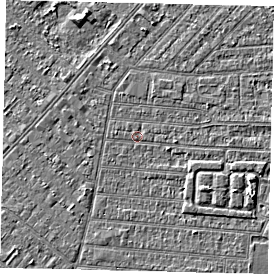 Shaded relief map of the ground around HU92PT, computed from Environment Agency LiDAR. The ground here sits at about 2 m above sea level and falls 4 m across the surrounding 800 m. Surface water reaching this point runs off ground lying to the south-east, 2.7 m higher.