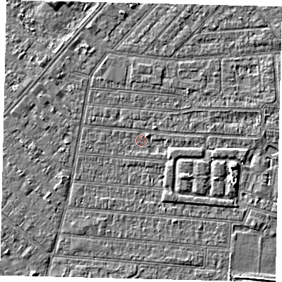 Shaded relief map of the ground around HU92PY, computed from Environment Agency LiDAR. The ground here sits at about 2 m above sea level and falls 4 m across the surrounding 800 m. Surface water reaching this point runs off ground lying to the south-east, 2.7 m higher.