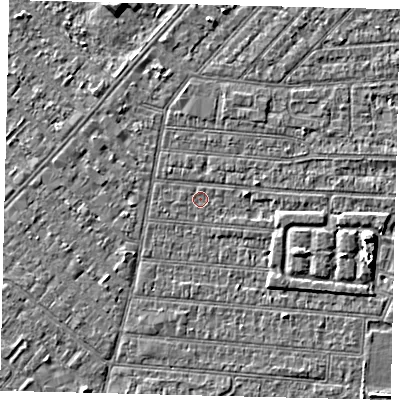 Shaded relief map of the ground around HU92QA, computed from Environment Agency LiDAR. The ground here sits at about 2 m above sea level and falls 4 m across the surrounding 800 m. Surface water reaching this point runs off ground lying to the east-south-east, 2.7 m higher.