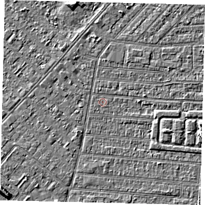 Shaded relief map of the ground around HU92QD, computed from Environment Agency LiDAR. The ground here sits at about 2 m above sea level and falls 7 m across the surrounding 800 m. Surface water reaching this point runs off ground lying to the east-south-east, 2.1 m higher.
