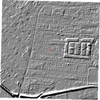 Shaded relief map of the ground around HU92QN, computed from Environment Agency LiDAR. The ground here sits at about 2 m above sea level and falls 7 m across the surrounding 800 m. Surface water reaching this point runs off ground lying to the south, 5.1 m higher.