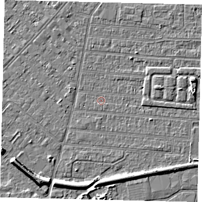 Shaded relief map of the ground around HU92QS, computed from Environment Agency LiDAR. The ground here sits at about 2 m above sea level and falls 7 m across the surrounding 800 m. Surface water reaching this point runs off ground lying to the south-south-east, 5.1 m higher.